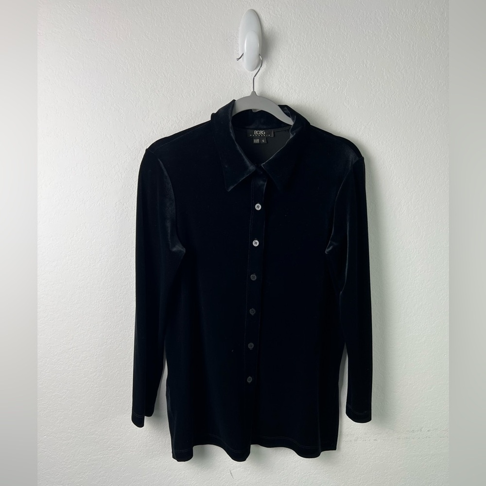 BCBG Maxazaria Black Velvet Button Down Fall Winter Holiday Party Formal Evening